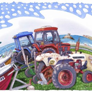 Tractors & boats at La Pulente (Jersey)